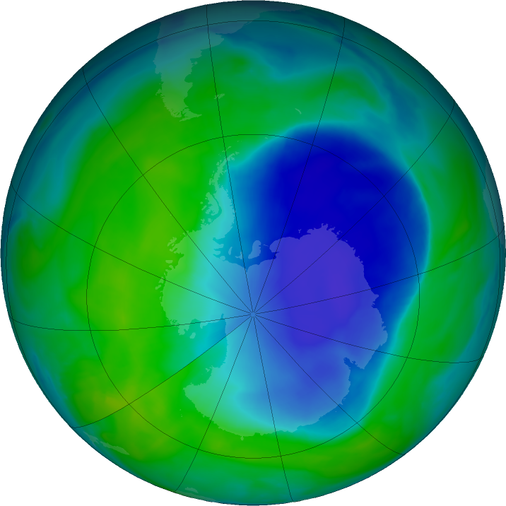 Antarctic ozone map for 11 December 2020
